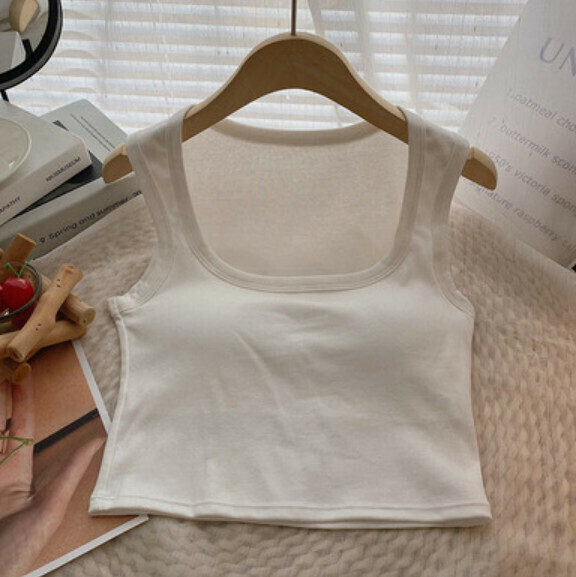 Square Neckline Exposed Collarbone Cropped Pullover Vest (White) [One Size]