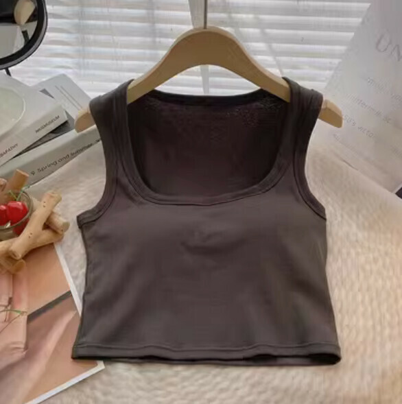 Square Neckline Exposed Clavicle Cropped Pullover Vest (Dark Grey) [One Size]