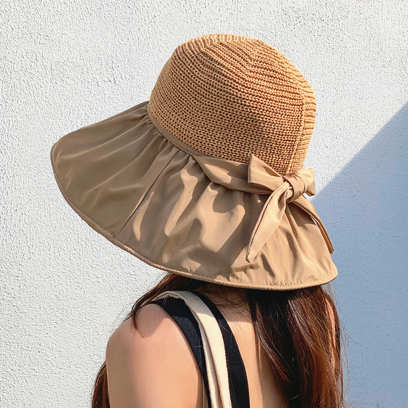 Hot Selling Vinyl Bow Sun Hat Straw Hat UV Protection Large Brim Fisherman Hat (Adjustable (54-59cm) Khaki)