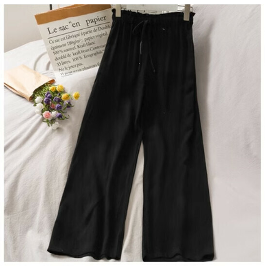 Straight-leg wide-leg high-rise pants (black) (one size)