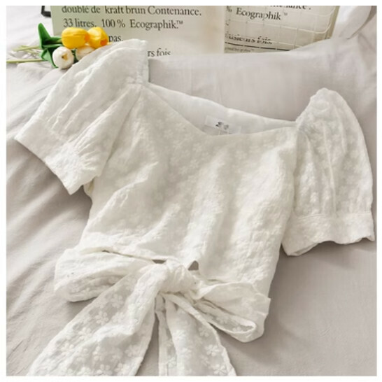 V-neck short-sleeved shirt top (white) (one size)