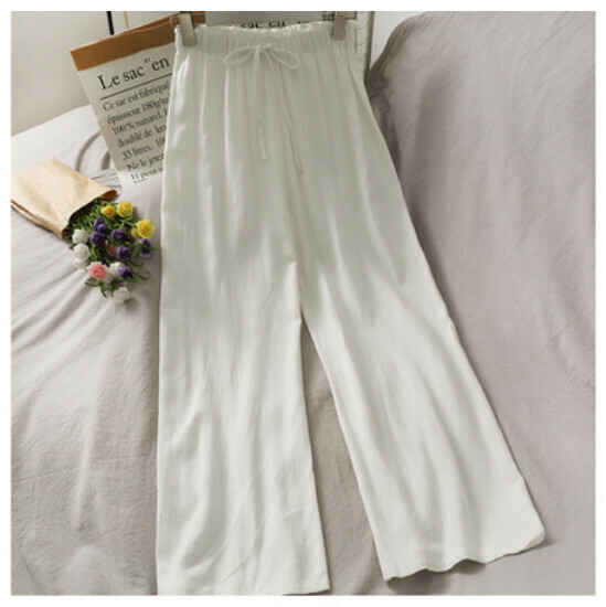 Wide-leg straight-leg pants (white) (one size)