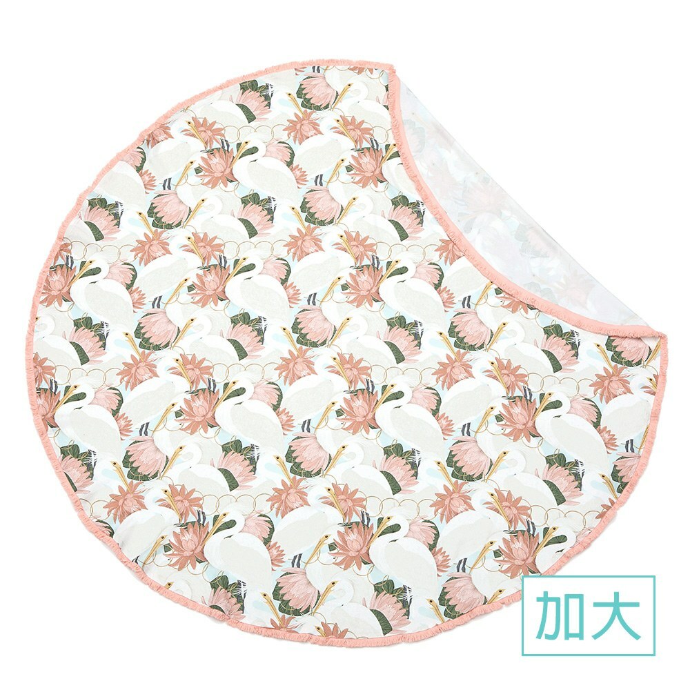 La Millou波蘭 竹纖涼感巾加大款圓形流蘇｜抗菌包巾｜白鷺蓮花(粉底)