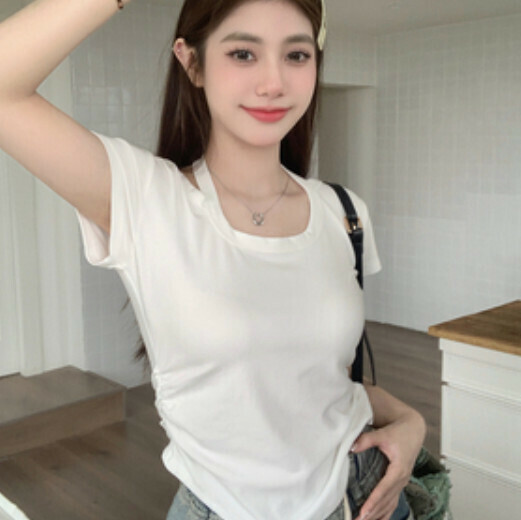 Lace-up halterneck T-shirt (white S-M contact customer service to confirm shipping size after placing an order)
