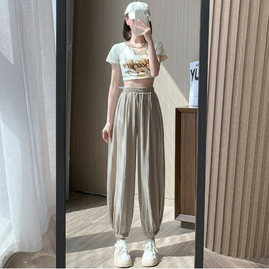 熱賣高腰束腳休閒褲【杏色】【S-2XL碼】（下單後請聯絡客服確認發貨尺碼）