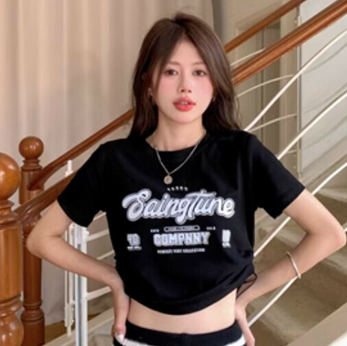 Drawstring print T-shirt (black one-size-fits-all)
