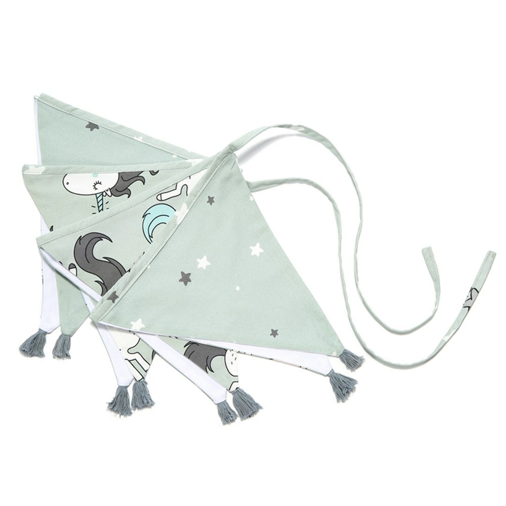 La Millou波蘭 拉米洛北歐風三角流蘇旗幟｜童話獨角獸(綠底)