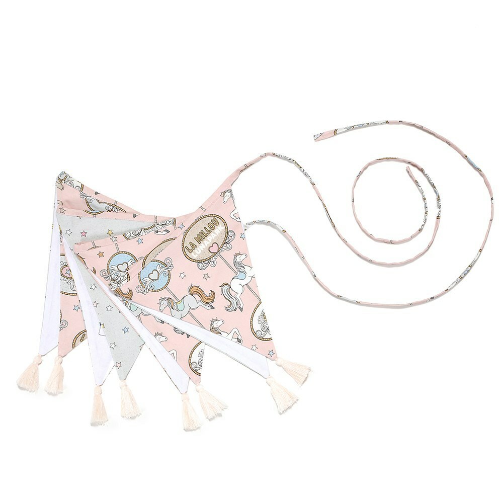 La Millou波蘭 拉米洛北歐風三角流蘇旗幟｜旋轉小木馬(粉底)