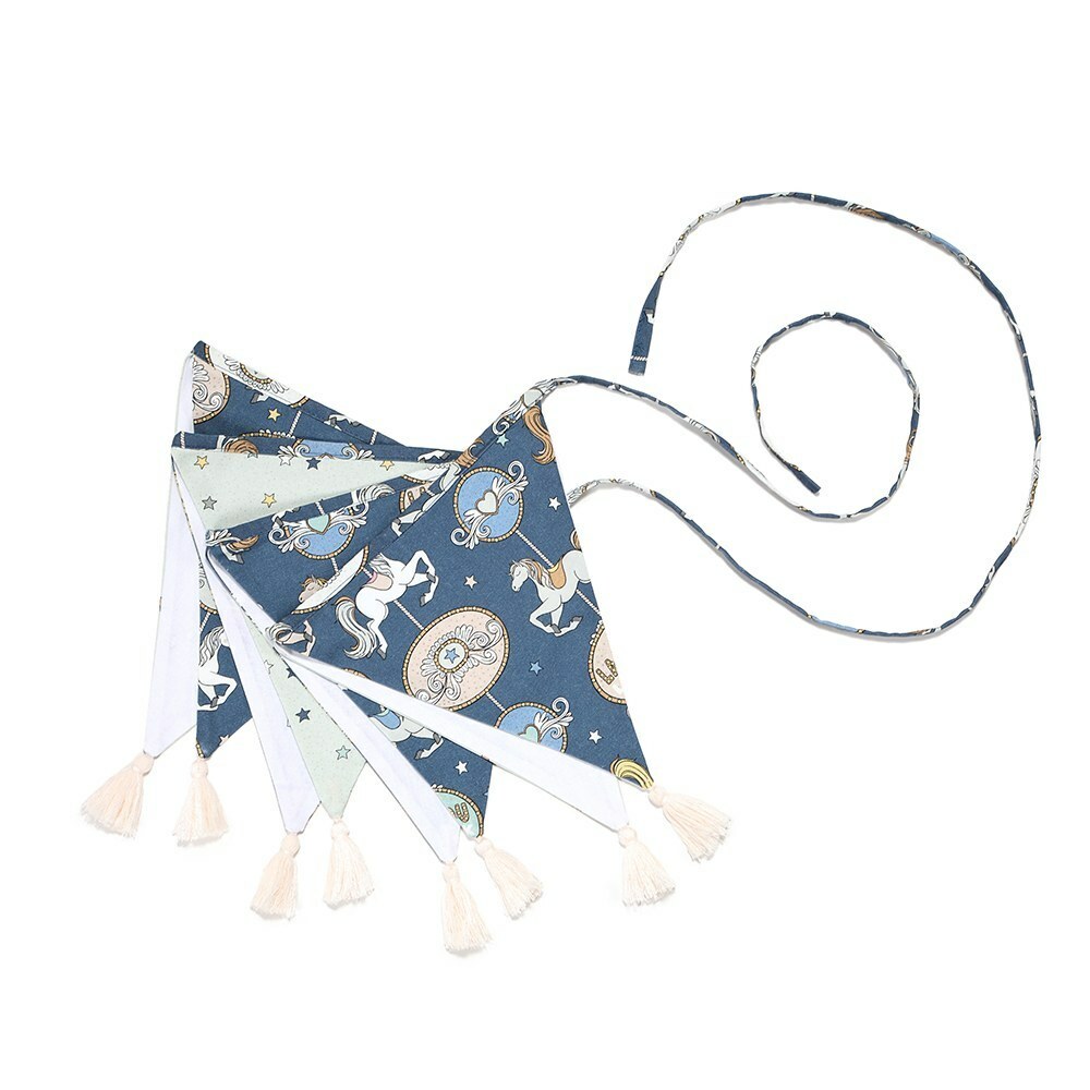 La Millou波蘭 拉米洛北歐風三角流蘇旗幟｜旋轉小木馬(藍底)