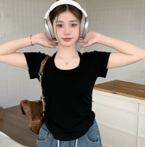 Lace-up halterneck T-shirt (black S-M contact customer service to confirm the shipping size after placing an order)