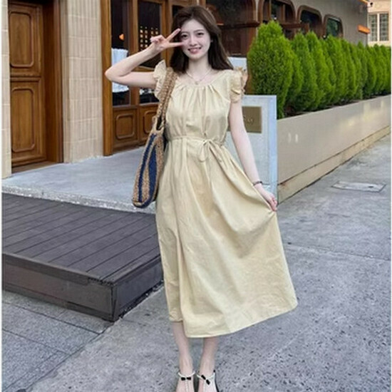 Hot Selling Lace-Up Waist Dress [Light Khaki] [One Size Fits All]