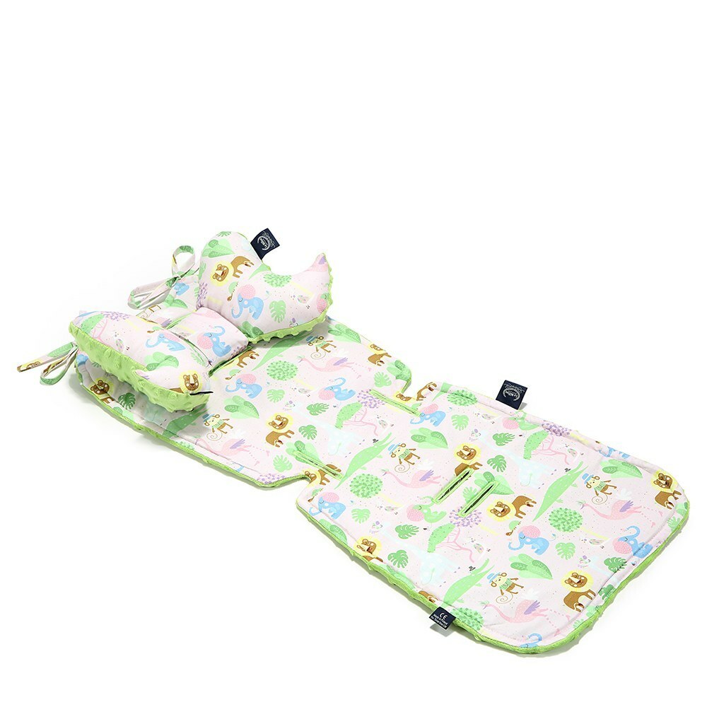 La Millou波蘭 豆豆推車坐墊｜動物探險隊(黃底)｜香草綠薄荷