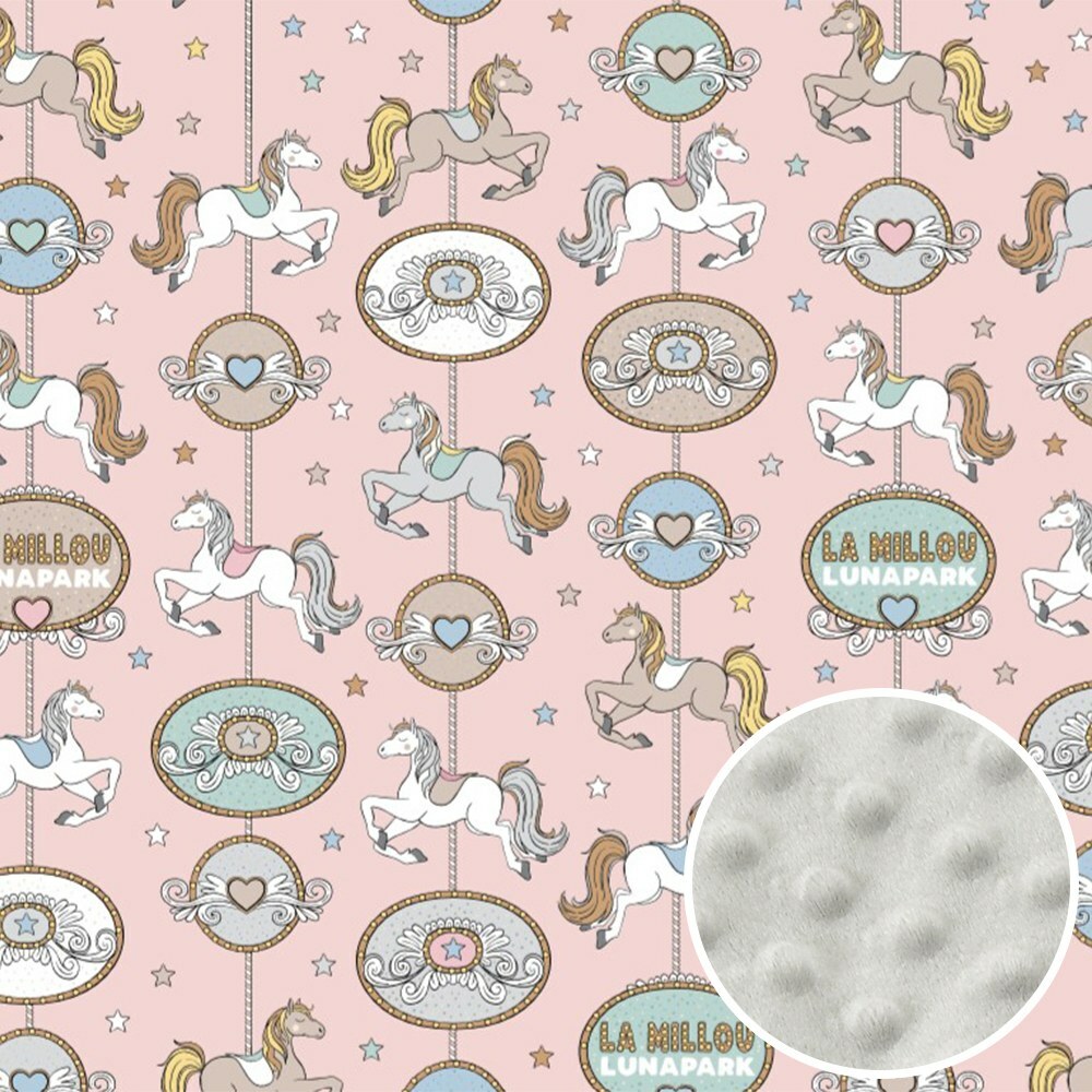 La Millou波蘭 單面巧柔豆豆毯大人款(140x220cm)｜旋轉小木馬(粉底)｜牛奶星空灰