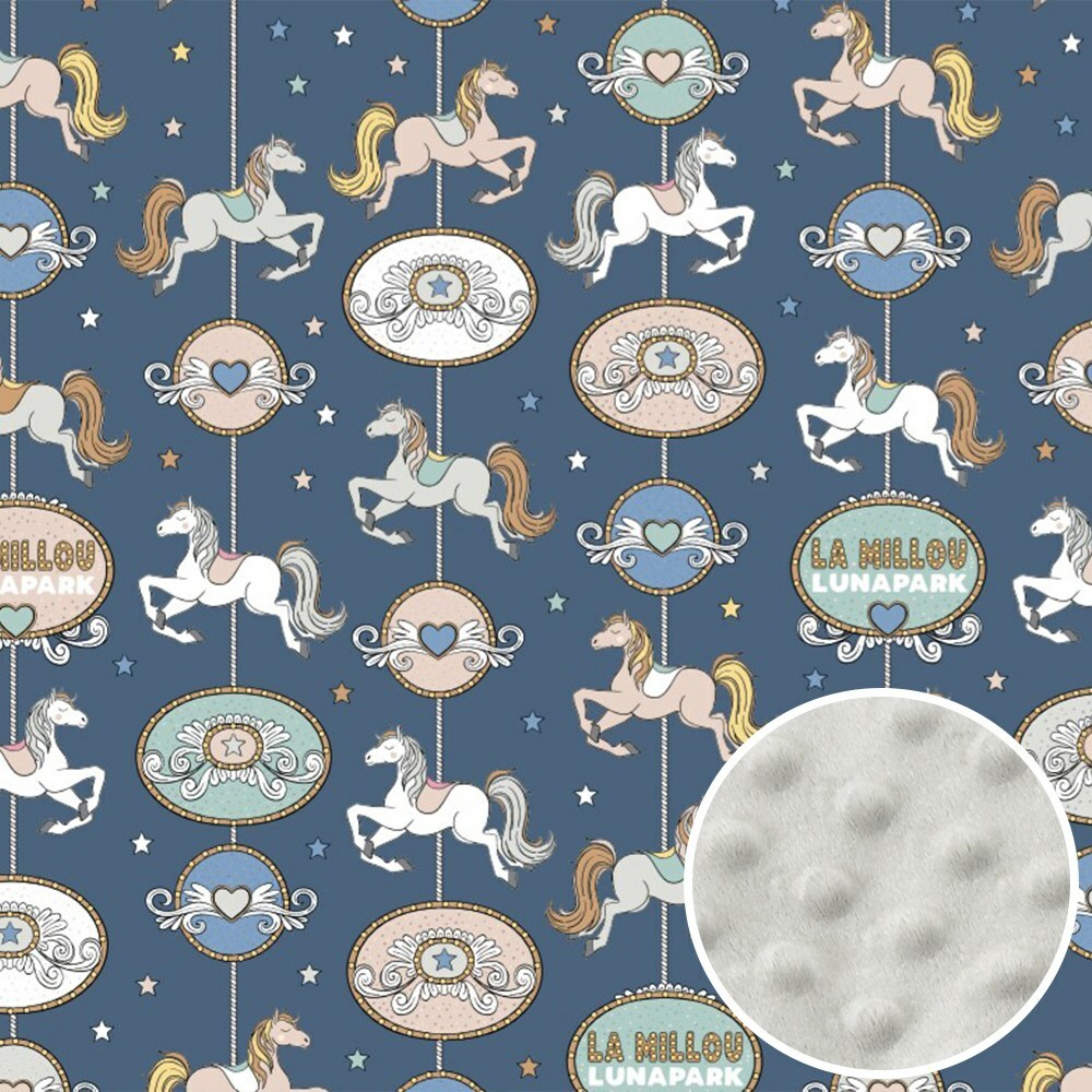 La Millou波蘭 單面巧柔豆豆毯大人款(140x220cm)｜旋轉小木馬(藍底)｜牛奶星空灰