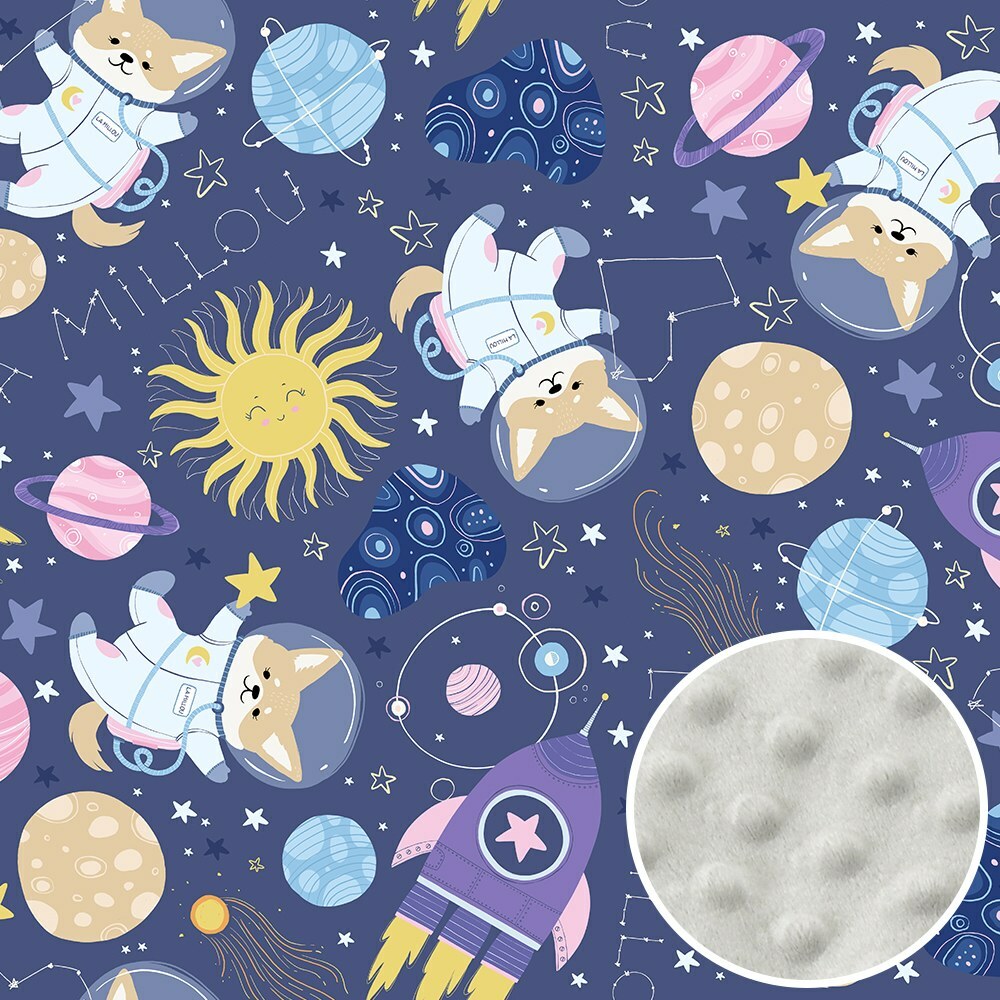 La Millou波蘭 單面巧柔豆豆毯大人款(140x220cm)｜星空胖柯基(靛底)｜牛奶星空灰