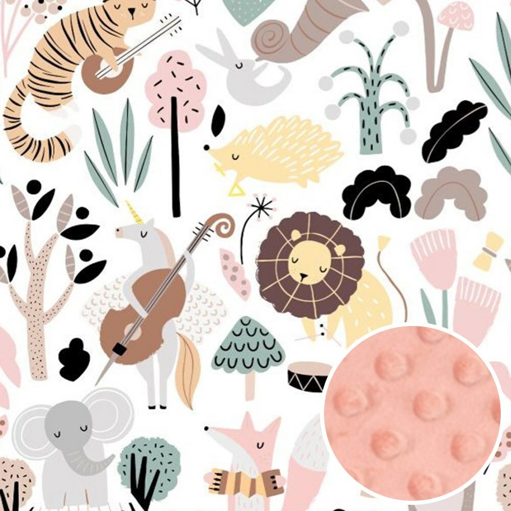La Millou波蘭 單面巧柔豆豆毯大人款(140x220cm)｜動物交響樂｜果漾蜜桃粉