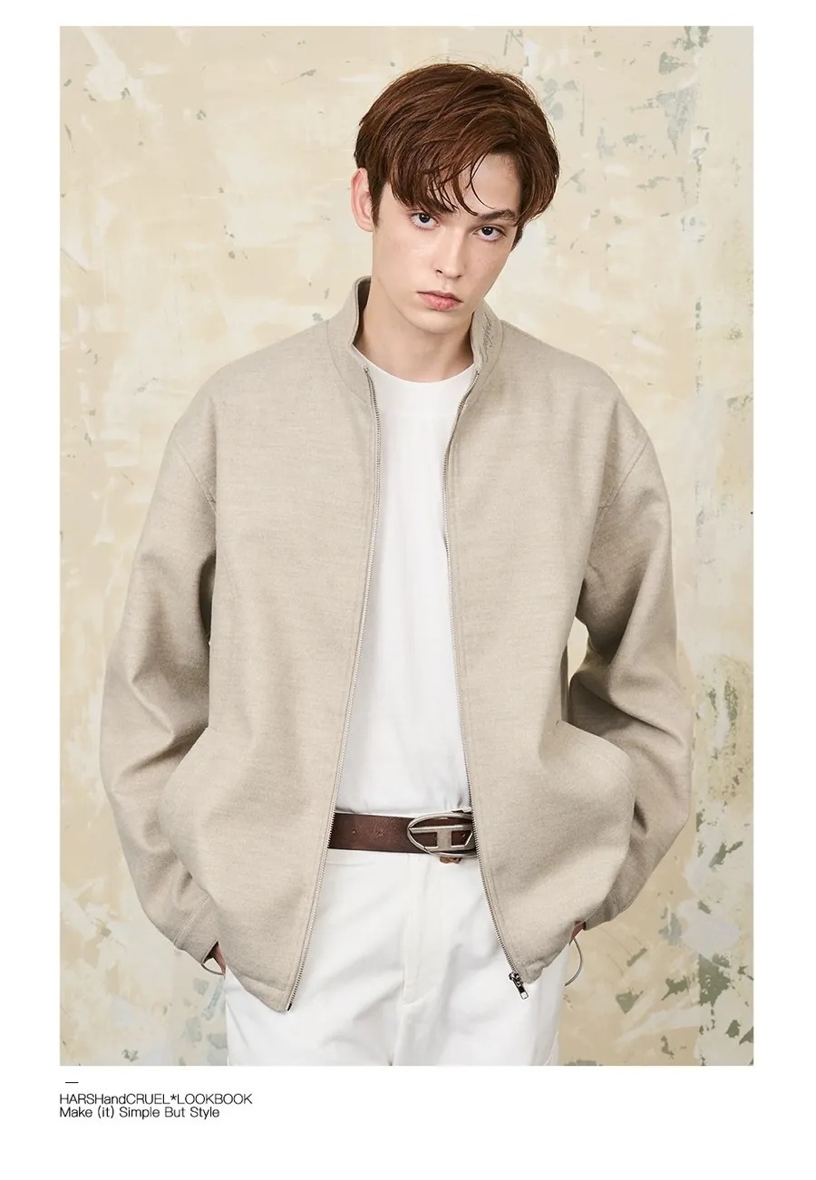 Harsh and Cruel 24SS 粗毛呢立領拉鍊開襟外套 HN234050529