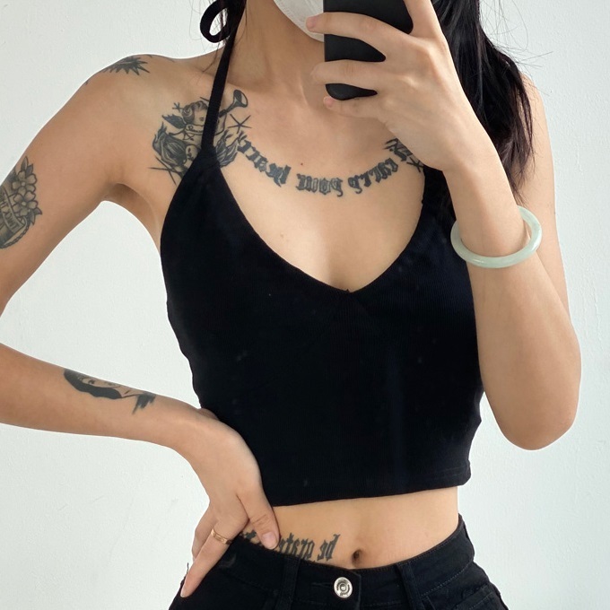 Hot Selling Back Lace Up Halter Backless Vest (Black) (S/M Size) (Contact customer service after placing order to confirm delivery size)