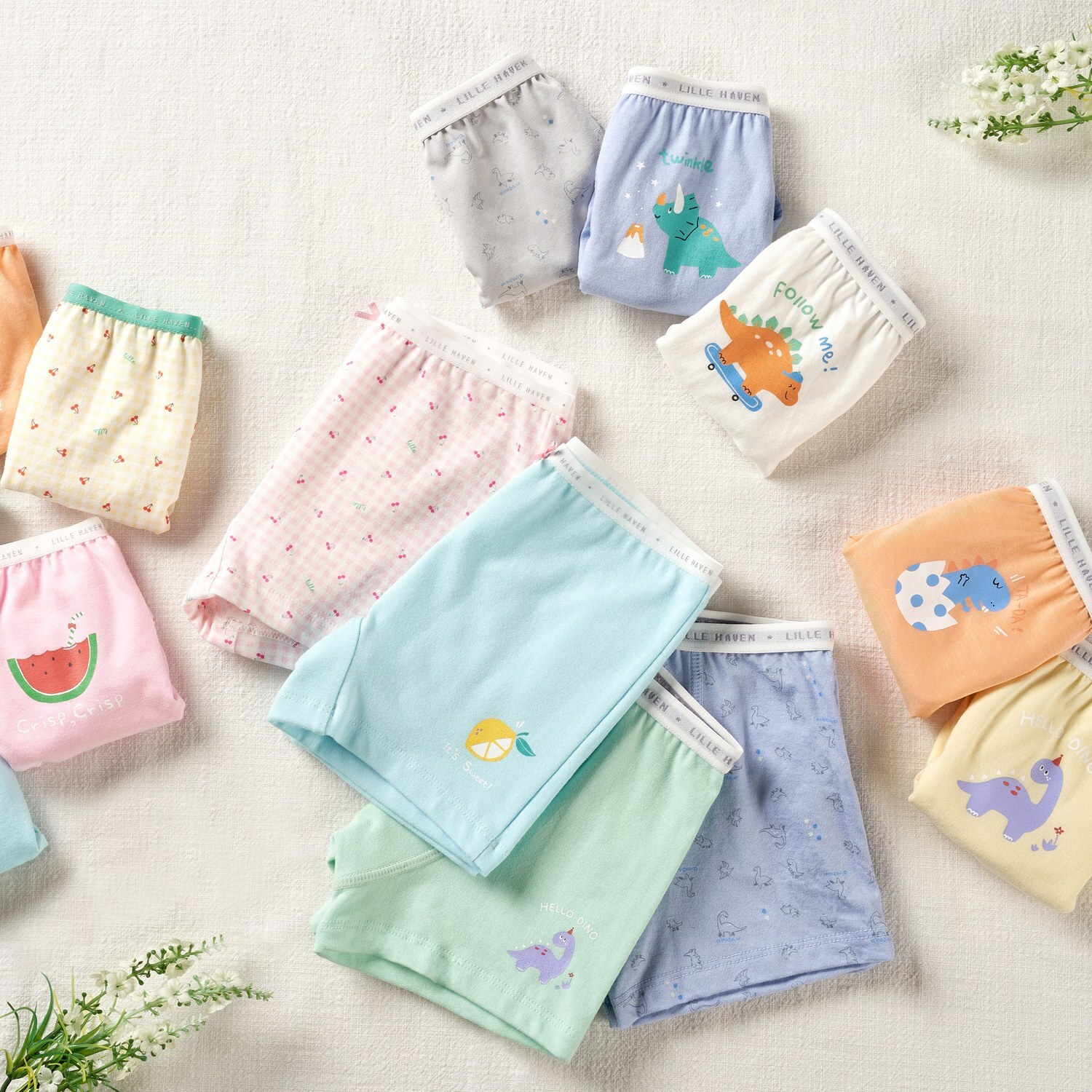 LILLE HAVEN韓國 SUPIMA耐洗系列100%純棉三角內褲五件組(3~8y)｜多款可選