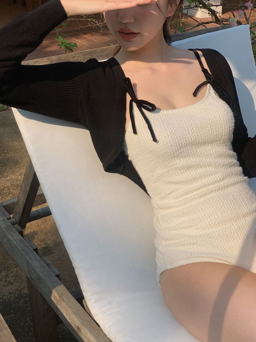 韓國Cherrykoko授權 溫柔小香風蝴蝶結綁帶連身泳裝