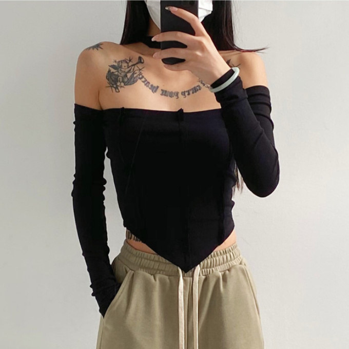 Hot selling one-shoulder halterneck tube top (black) (S/M size) (contact customer service after placing order to confirm delivery size)