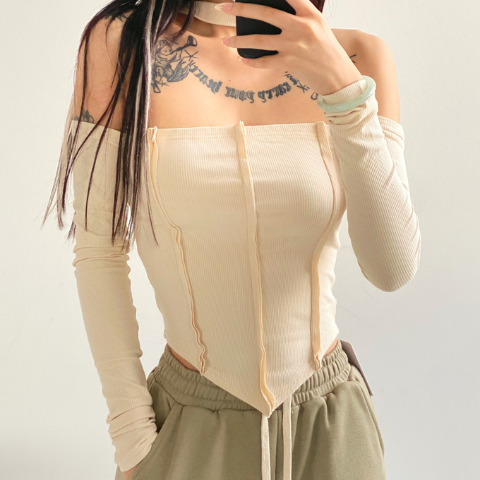 Hot selling one-shoulder halterneck tube top (beige) (S/M size) (contact customer service after placing the order to confirm the delivery size)