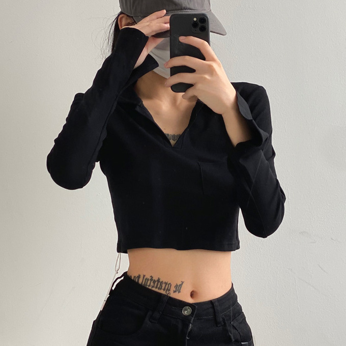 Hot selling polo shirt long-sleeved T-shirt (black) (S/M size) (contact customer service after placing the order to confirm the delivery size)