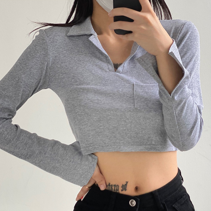 Hot selling polo shirt long sleeve T-shirt (grey) (S/M size) (contact customer service after placing the order to confirm the delivery size)