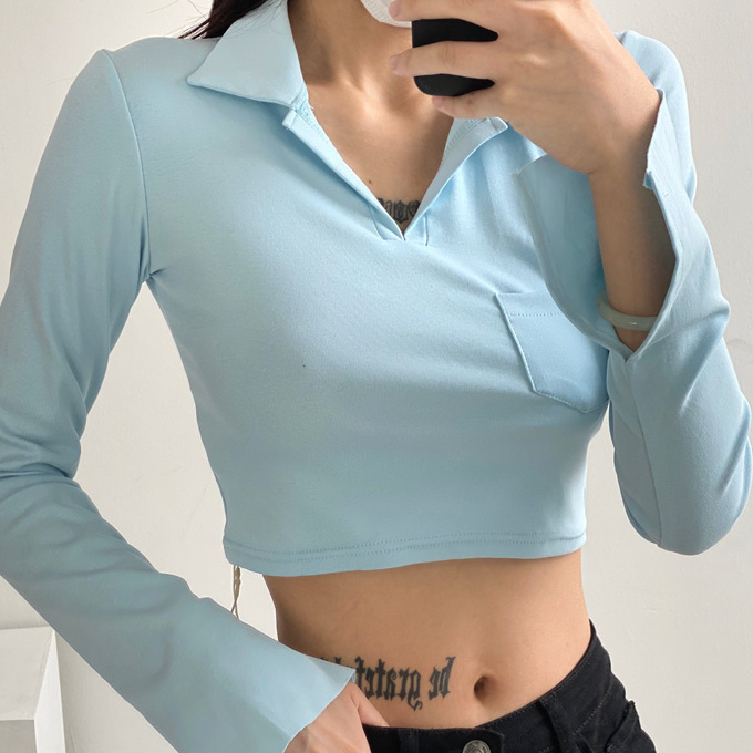 Hot selling polo shirt long sleeve T-shirt (blue) (S/M size) (contact customer service after placing the order to confirm the delivery size)