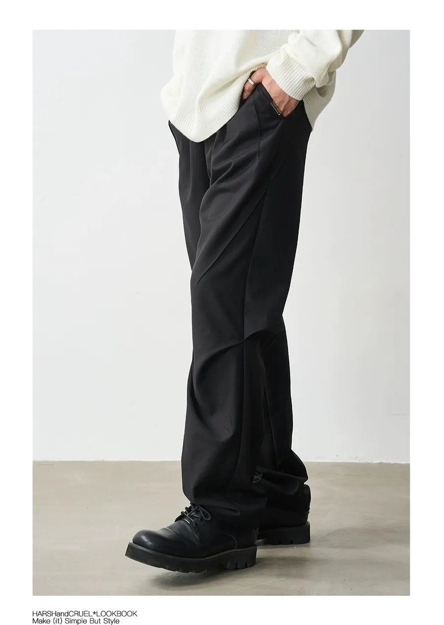 Harsh and Cruel 24SS 立體剪裁壓褶垂墜感直筒西裝長褲 HX234060555
