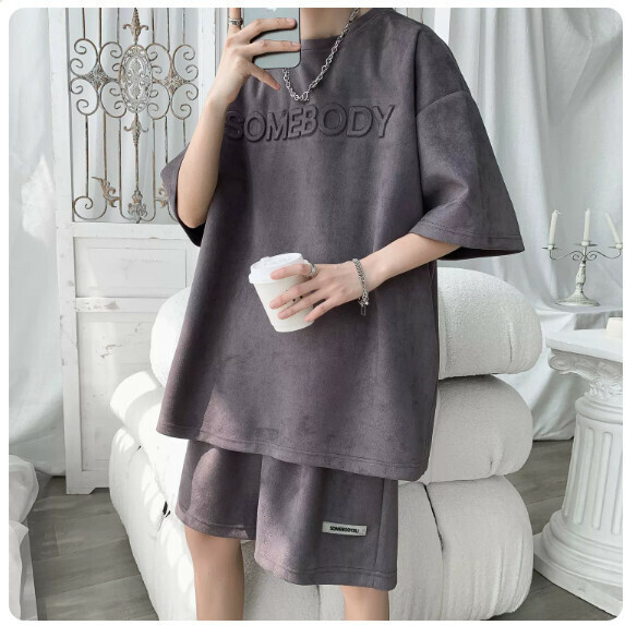 Loose short-sleeved T-shirt shorts men's summer (gray [size M_5XL] (contact customer service to confirm the shipping size after placing an order)