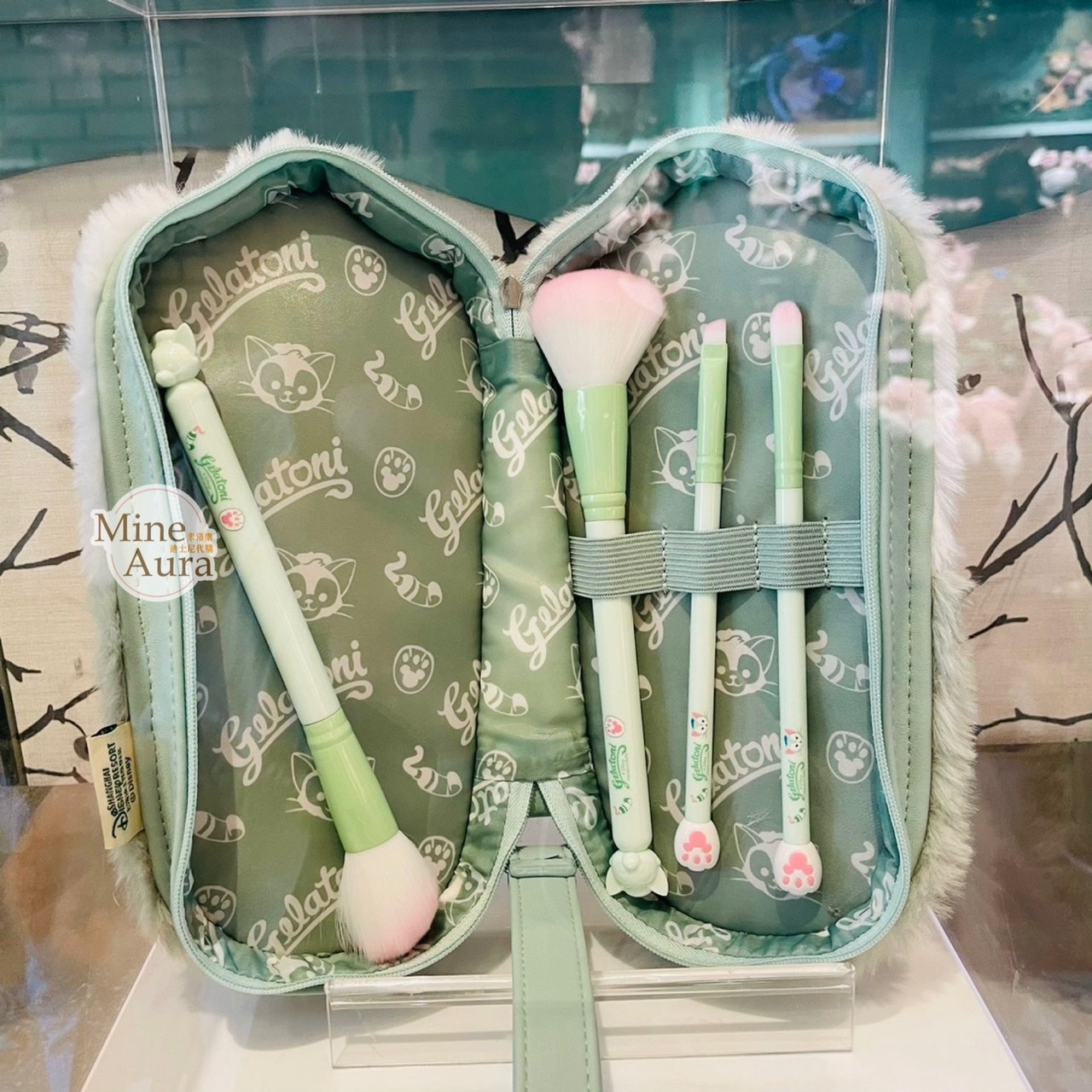 (限時特價) 傑拉托尼 畫家貓 Gelatoni 絨毛 貓掌 手手造型 化妝刷具套組 收納包 -上海迪士尼樂園