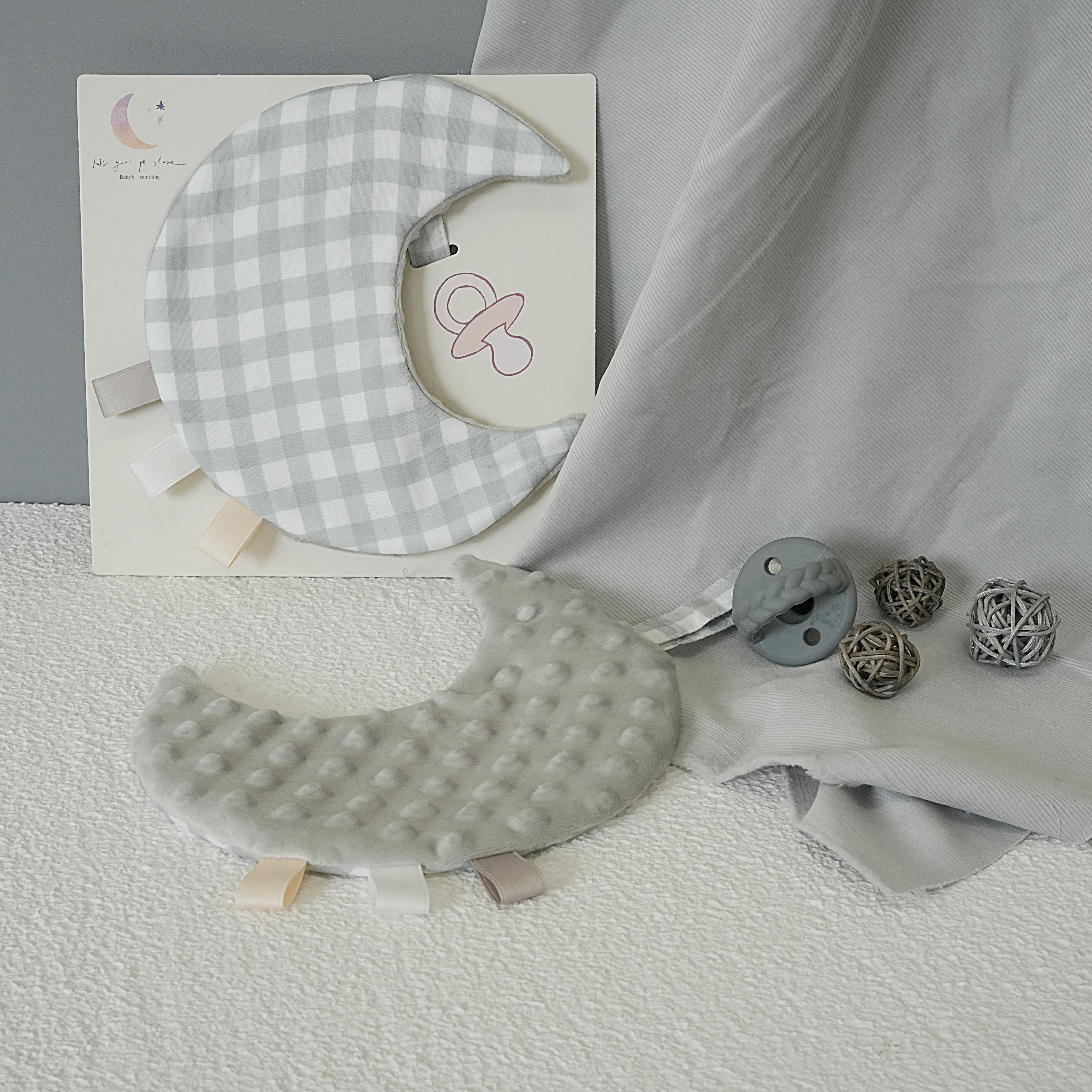Hi Y.P store-獨家設計款-月光安撫巾-銀灰格紋