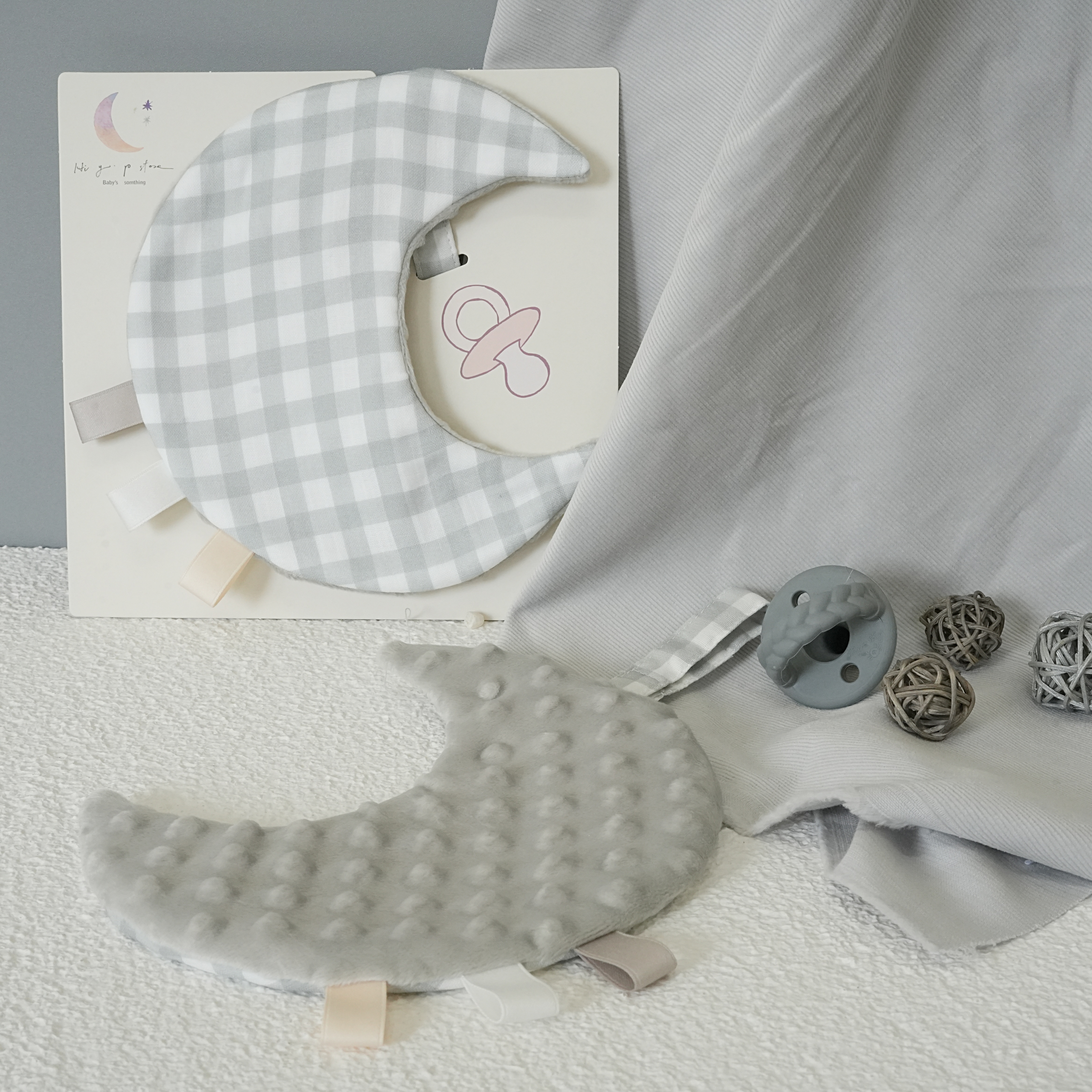 Hi Y.P store-獨家設計款-月光安撫巾-銀灰格紋