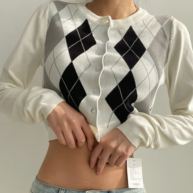 Hot selling diamond round neck single-breasted cardigan (white diamond) (S/M size) (contact customer service after placing the order to confirm the delivery size)