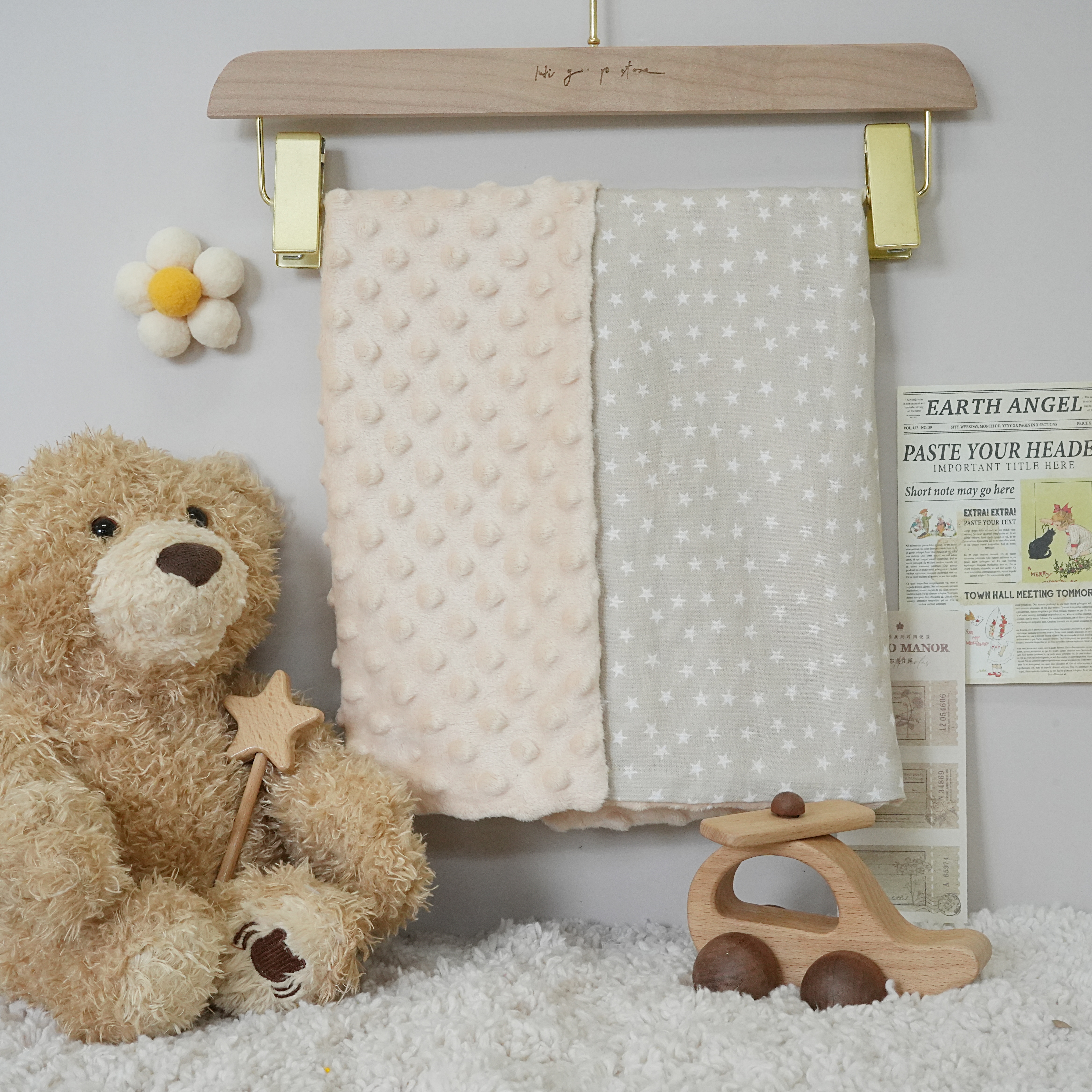 Hi Y.P store-嬰兒車蓋毯-獨家設計款-米白星星