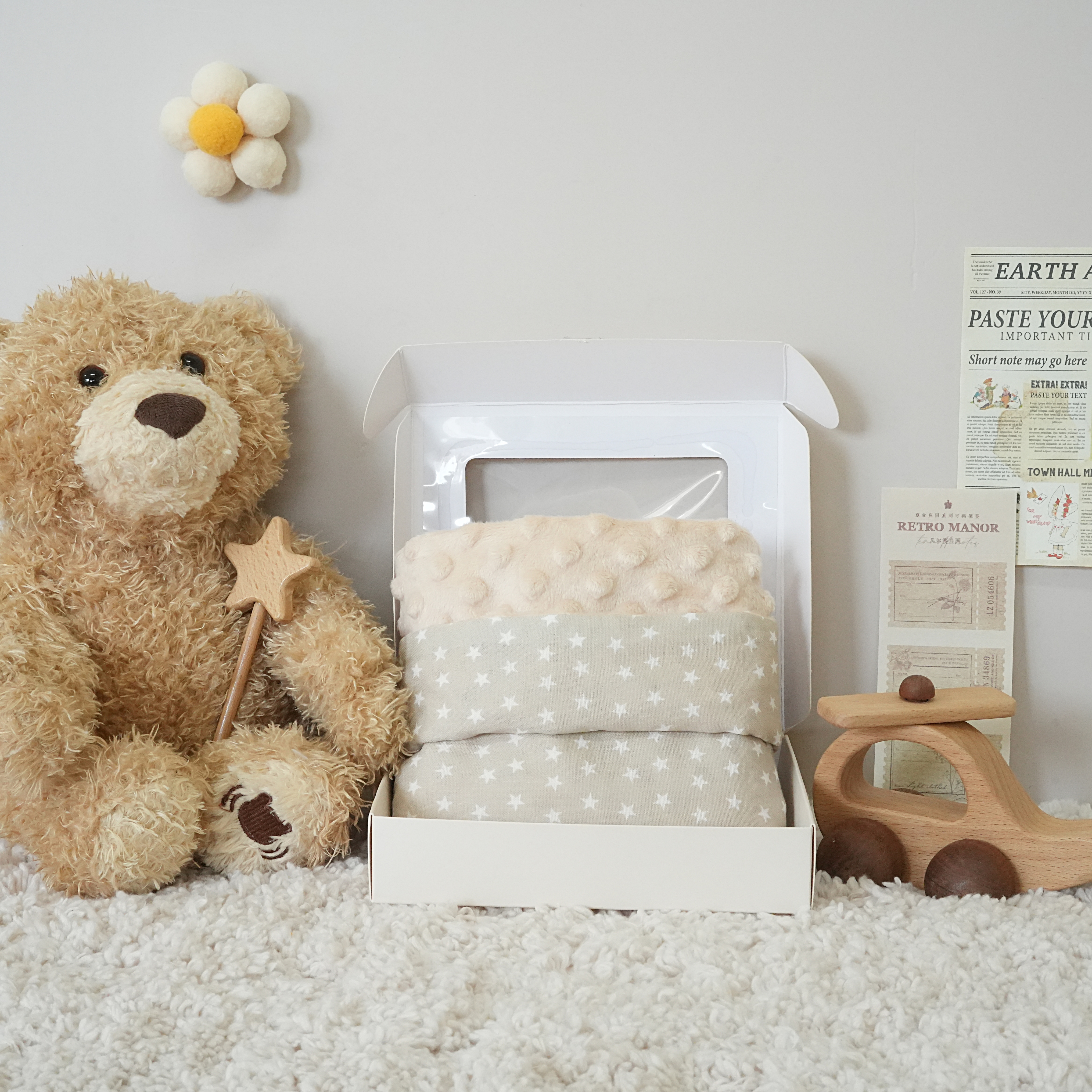 Hi Y.P store-嬰兒車蓋毯-獨家設計款-米白星星