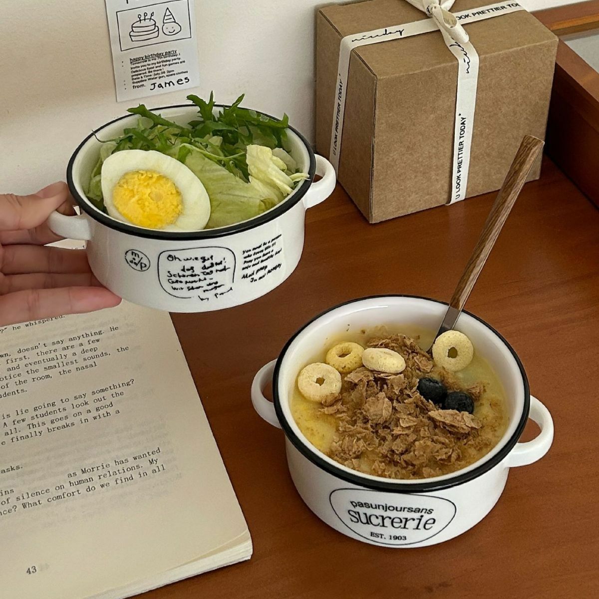 《4193》ins韓國風字母陶瓷雙耳碗