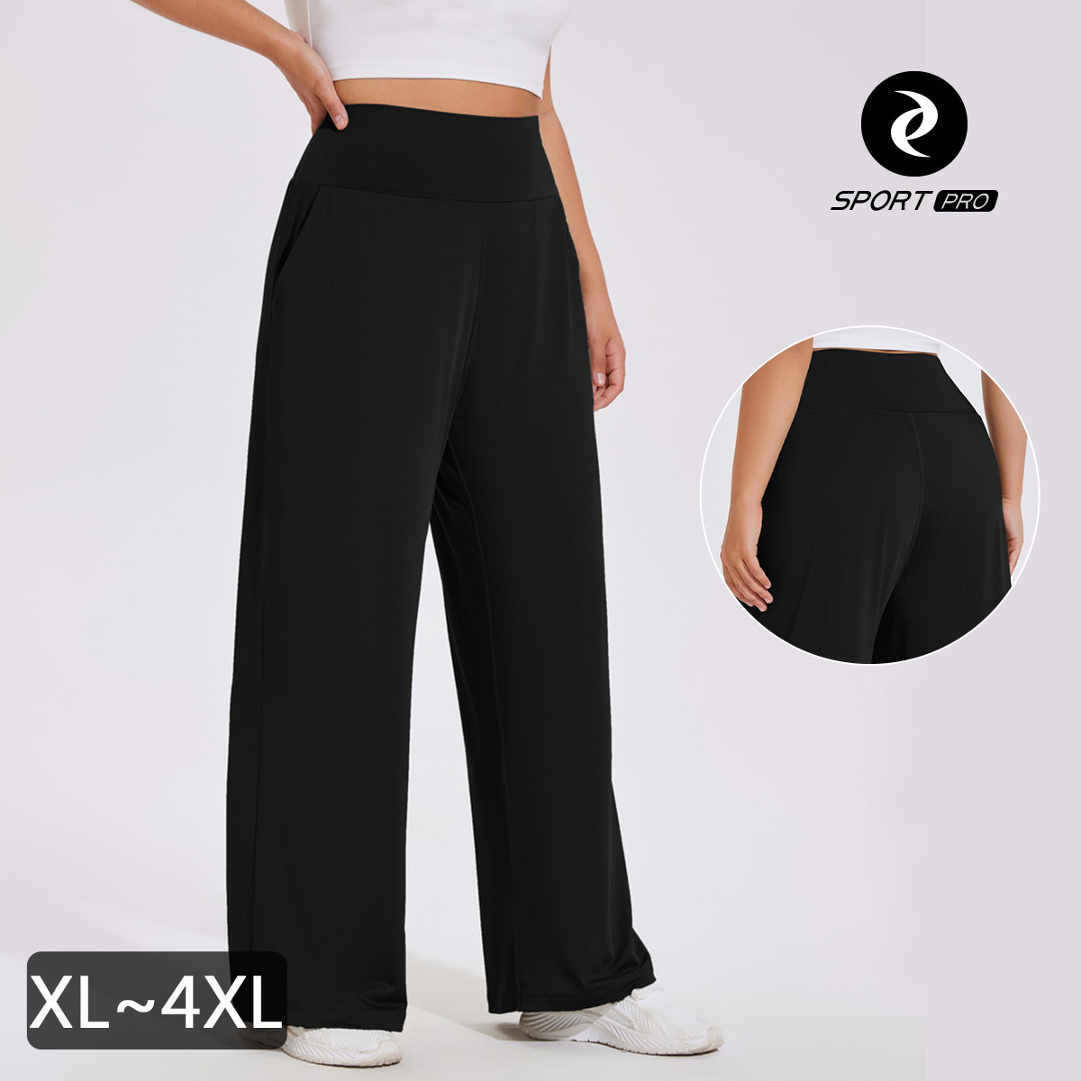 大碼高腰收腹口袋寬鬆垂墜休閒瑜珈/運動/機能褲*