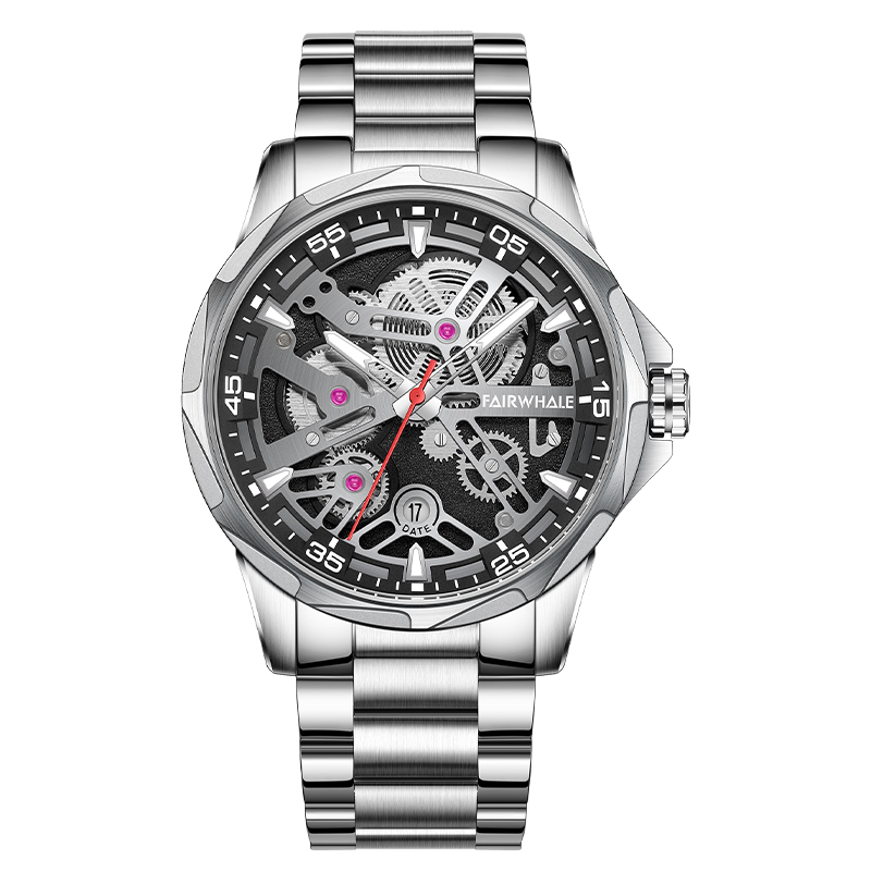 【Mark Fairwhale 馬克菲爾】 FW-6620-S* 機械城市 鏤空 新潮 時尚 無畏獨特 帶日期 夜光指針 不鏽鋼 手錶 -