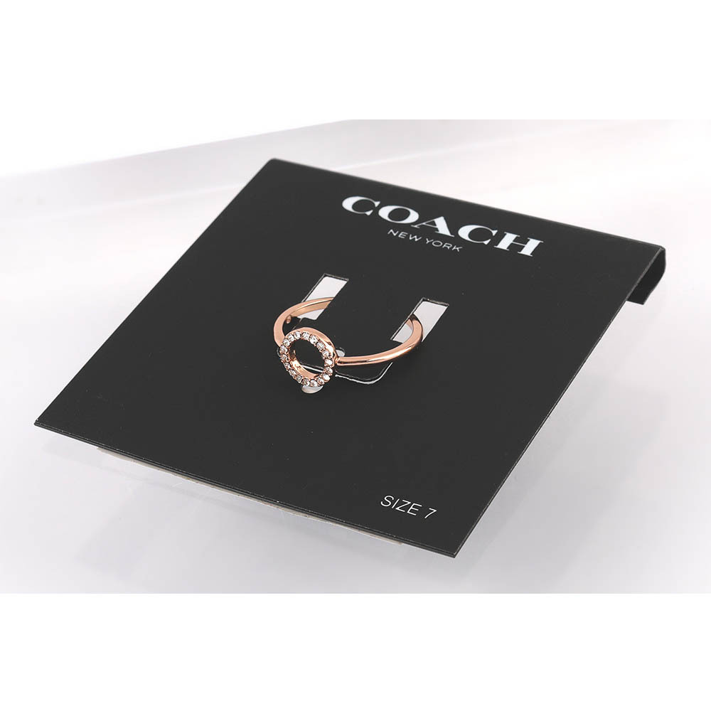 【COACH】鏤空圓形水鑽戒指7號(玫瑰金) CO43100004