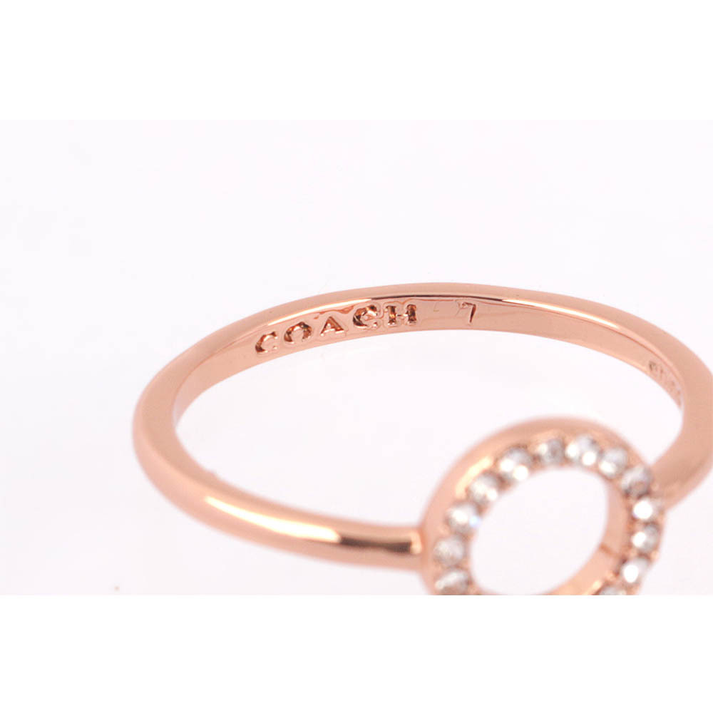 【COACH】鏤空圓形水鑽戒指7號(玫瑰金) CO43100004