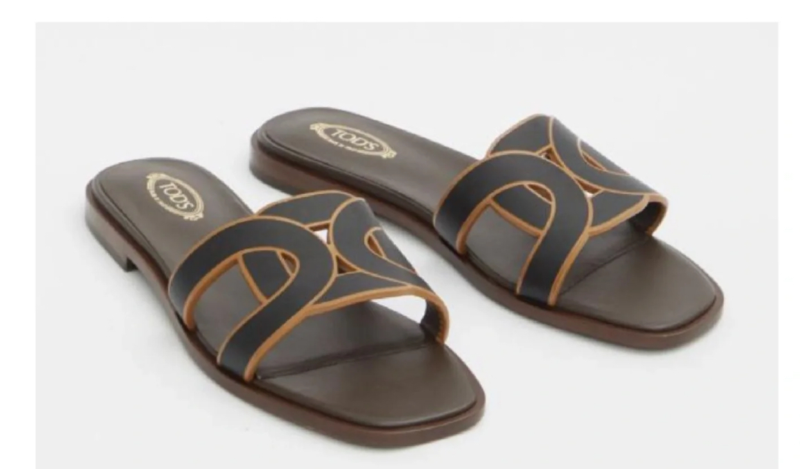 TODS 黑色一字帶拖鞋 -M