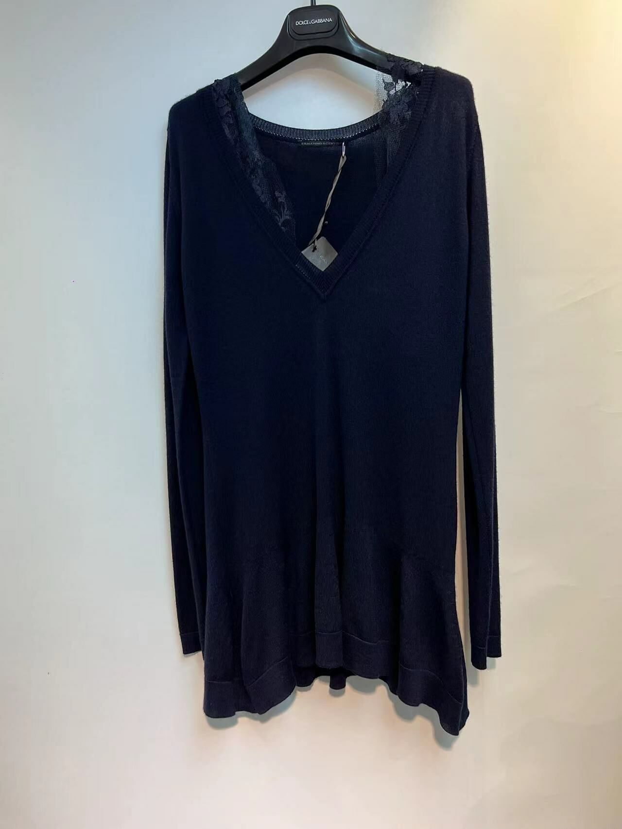 黑色蕾絲邊針織衫 -M