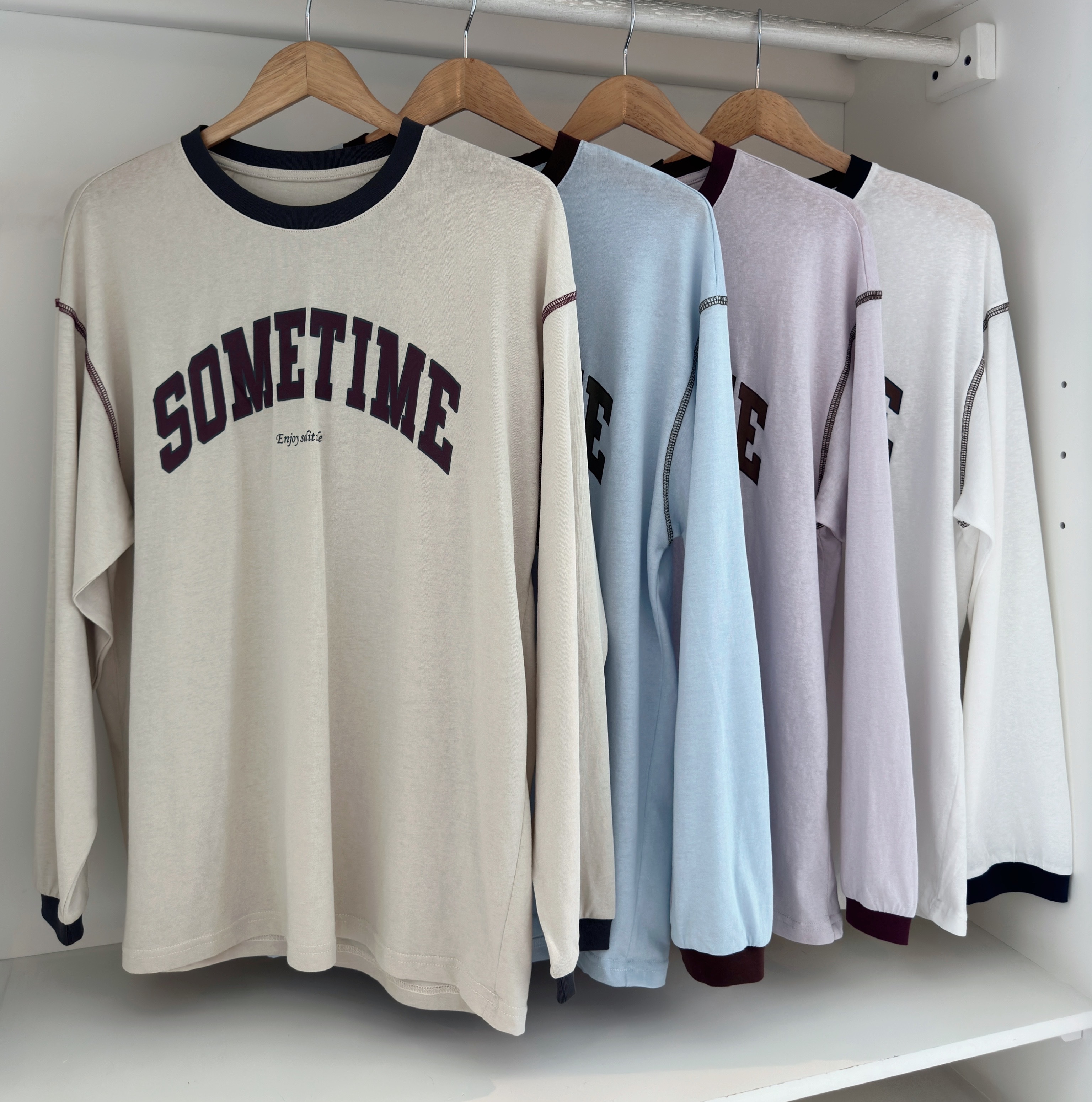 L/SLEEVE WORDING BLOUSE & SHORTS SET SUIT (2PCS)