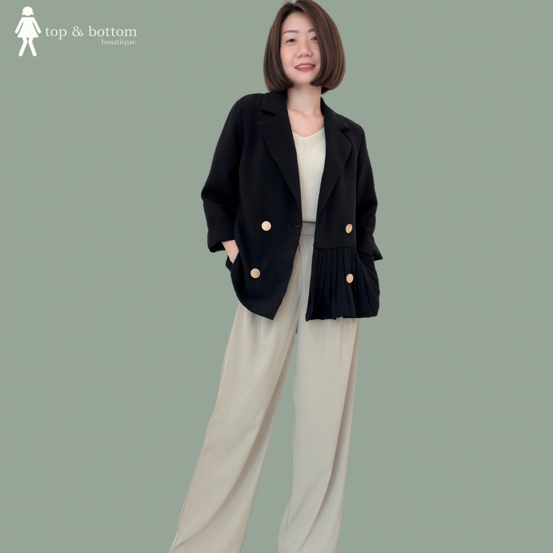 L/SLEEVE BUTTON PLEATS SIDE JACKET
