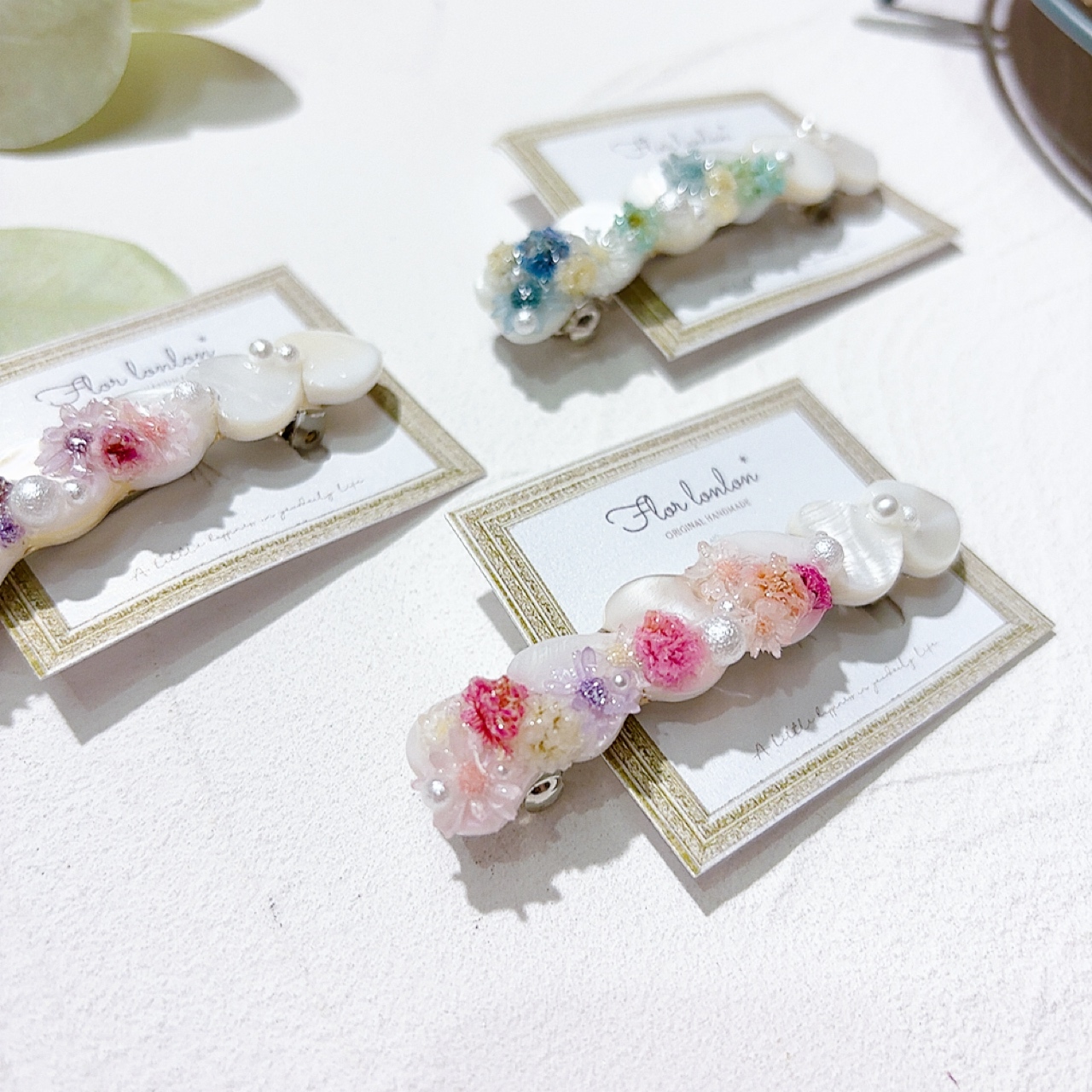 [手作家] 乾花貝殼片心形髮夾