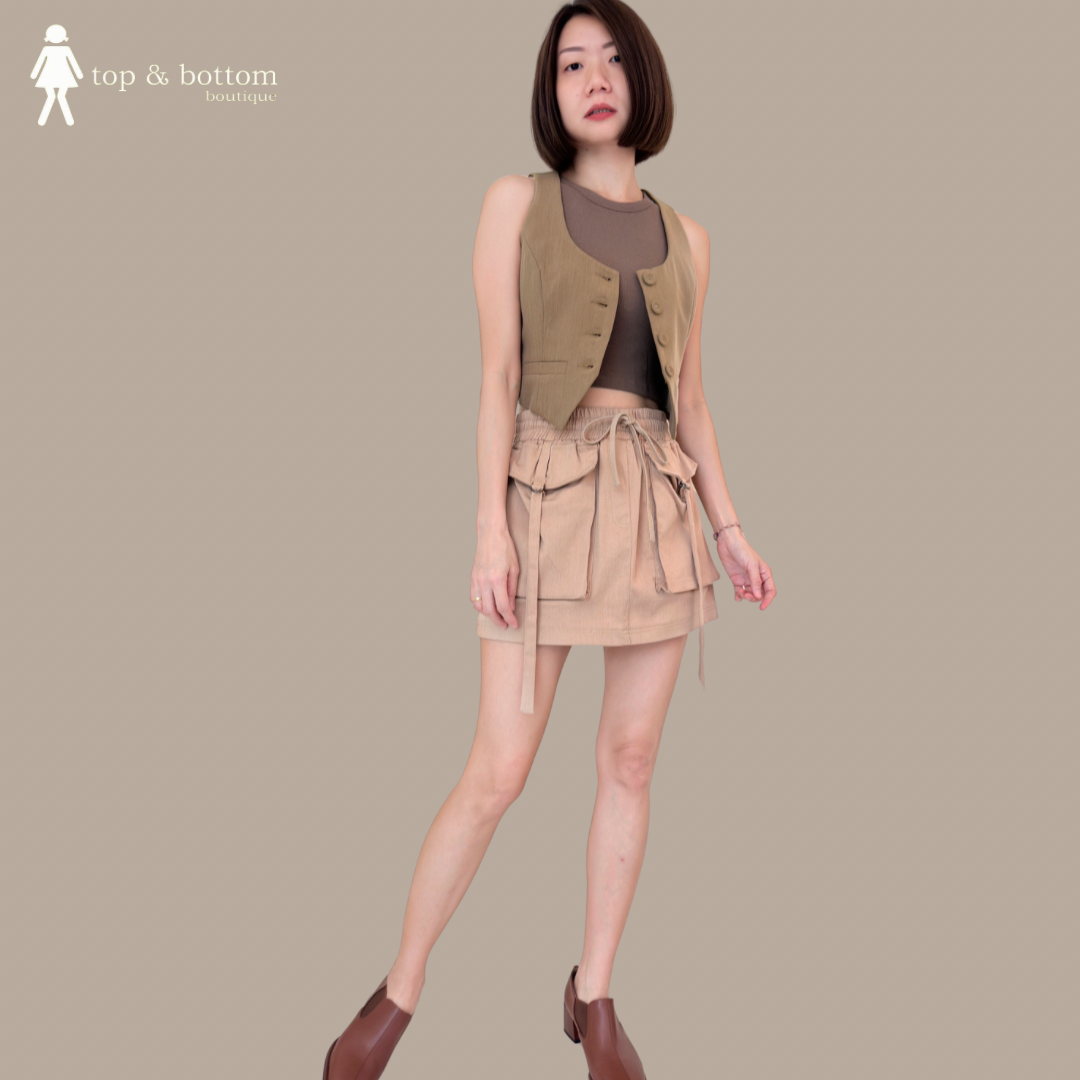ELASTIC WAIST POCKET SHORT SKIRT
