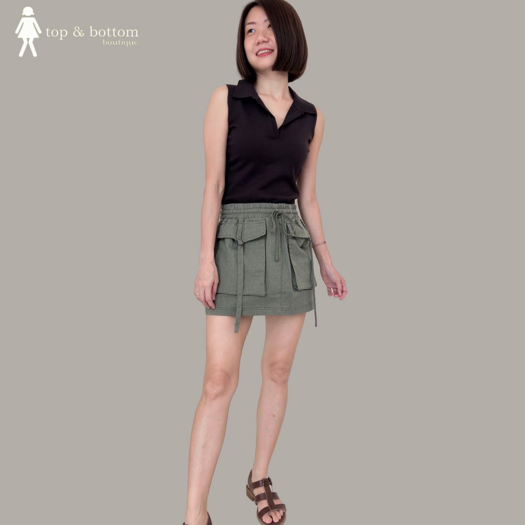 ELASTIC WAIST POCKET SHORT SKIRT
