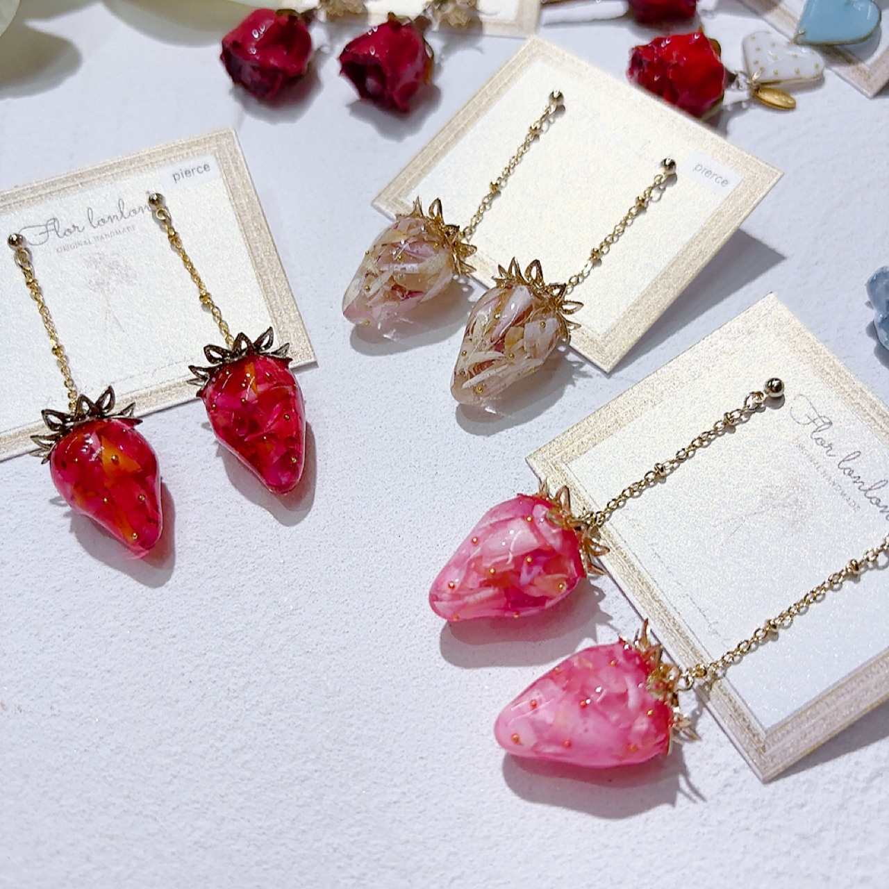 [手作] 乾花封入草莓耳環